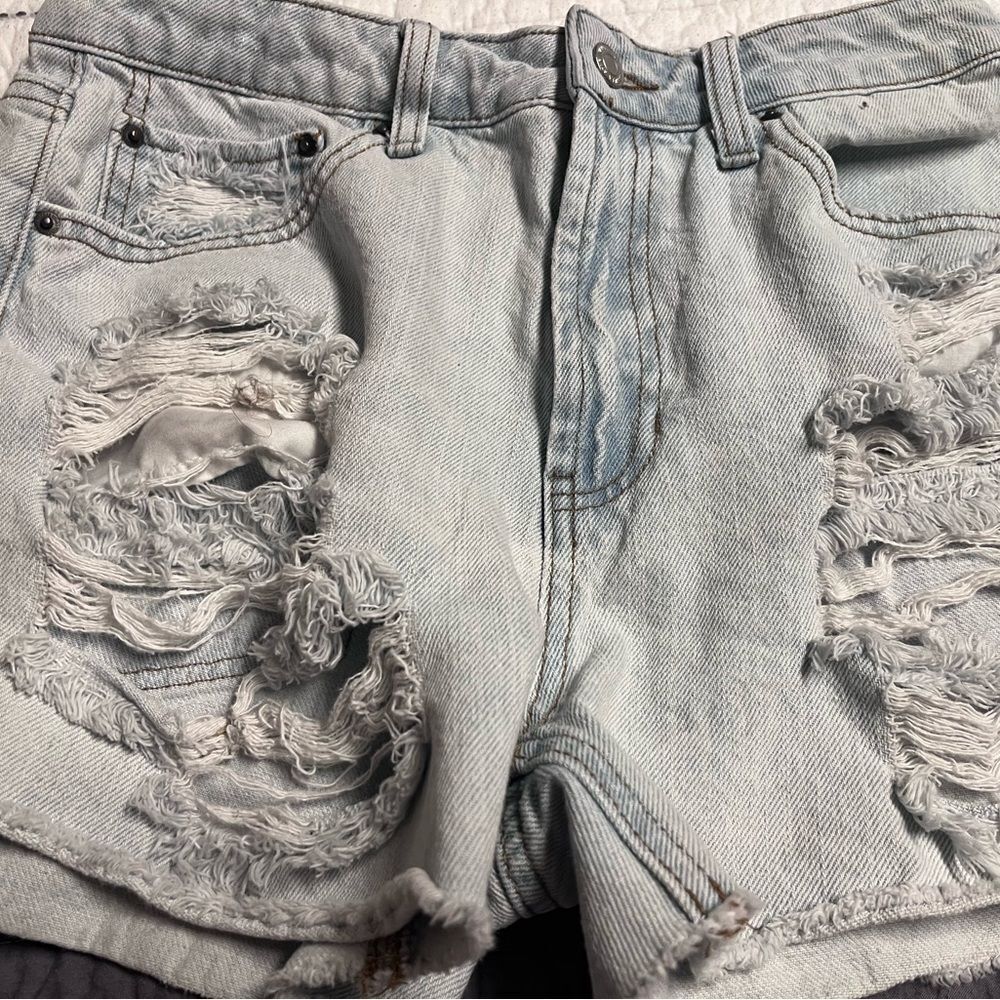 Vanilla Star Light Blue Ripped Jean Shorts - Picture 2 of 4